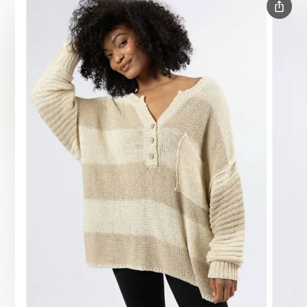 Oversized Henley Spring Summer bold Striped Sweater